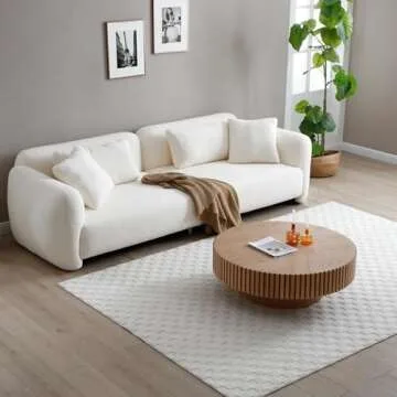 JURMALYN Round Coffee Table Wood Circle Coffee Table for Living Room Contemporary Fluted Coffee Table for Apartment, Easy Assembly ø31.49'', Wood Oak