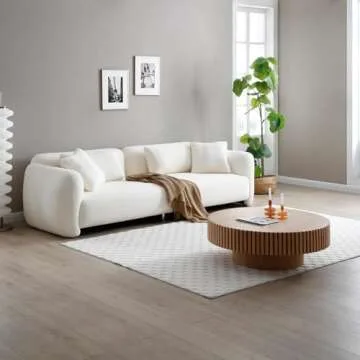 JURMALYN Round Coffee Table Wood Circle Coffee Table for Living Room Contemporary Fluted Coffee Table for Apartment, Easy Assembly ø31.49'', Wood Oak