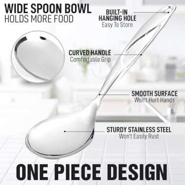 Zulay Kitchen Stainless Steel Serving Spoon - Large Cooking Spoon - Durable Premium Stainless Steel ...
