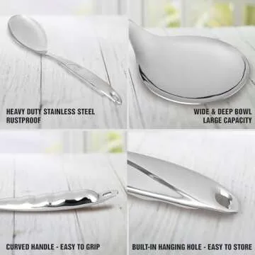 Zulay Kitchen Stainless Steel Serving Spoon - Large Cooking Spoon - Durable Premium Stainless Steel with Comfortable, Ergonomic Handle - Easy to Clean - Perfect for At Home Cooking & Buffets - 11.5”