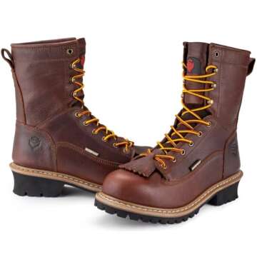 SUREWAY Men's 8" Waterproof Steel-Toe Logger Work Boot,Superior Oil/Slip Resistant,Thicker Full Grain Leather,Wedge Rubber Sole,EH Rated