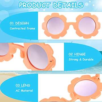 3 Pieces Kids Flower Sunglasses Toddler Girls Round Flower Glasses Baby Cute Sunglasses Outdoor Beach Colorful Eyewear (Orange Pink, Pink, White)