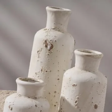 Ceramic Rustic Farmhouse Vase Set of 3 for Home Decor