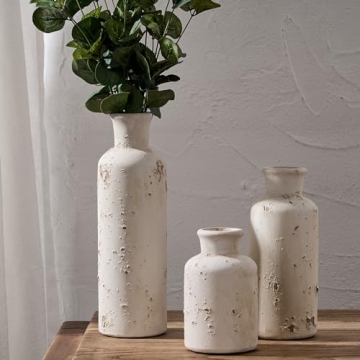 Ceramic Rustic Farmhouse Vase Set of 3 for Home Decor
