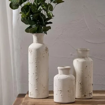 Ceramic Rustic Farmhouse Vase Set of 3 for Home Decor