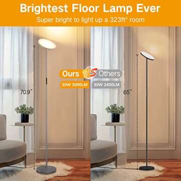 OUTON Floor Lamp, 30W/3000LM LED Modern Torchiere Sky Lamp, Super Bright Dimmable Standing Tall Lamp with 4 Color Temperatures, Remote Touch Control, Timer for Living Room Bedroom Office, Silver Grey