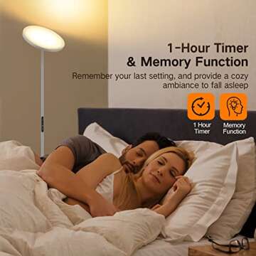 OUTON Floor Lamp, 30W/3000LM LED Modern Torchiere Sky Lamp, Super Bright Dimmable Standing Tall Lamp with 4 Color Temperatures, Remote Touch Control, Timer for Living Room Bedroom Office, Silver Grey