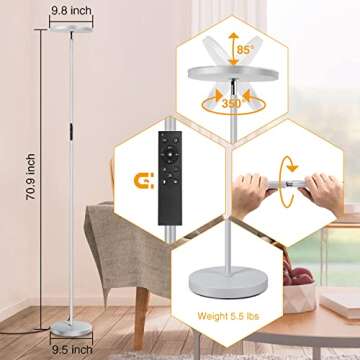 OUTON Floor Lamp, 30W/3000LM LED Modern Torchiere Sky Lamp, Super Bright Dimmable Standing Tall Lamp with 4 Color Temperatures, Remote Touch Control, Timer for Living Room Bedroom Office, Silver Grey