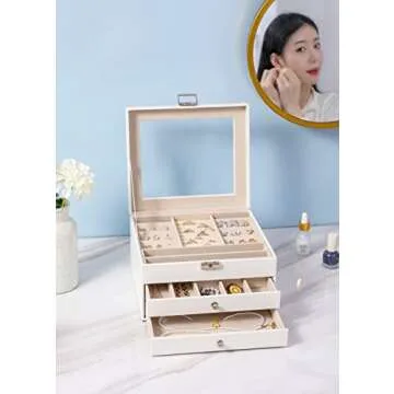 GUKA Jewelry Box Organizer for Women Girls 2 Layers Display Storage case Jewelry Holder for Earring Ring Necklace Storage Case, Women Gift. Purple