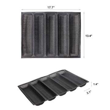FETESUR Silicone Perforated Baking Forms Sandwich Mold French Baguette Bread Pan Food Mat 5 Loaf Non...