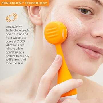 PMD Beauty Clean Mini - Smart Facial Cleansing Device with Silicone Brush & Anti-Aging Massager - Waterproof - SonicGlow Vibration Technology - Clear Pores and Blackheads - Lift,Firm,and Tone Skin