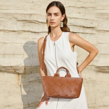 BOSTANTEN Woven Tote Bag for Women Top Handle Purses and Handbags Shoulder Crossbody Purse With Zipper,Brown