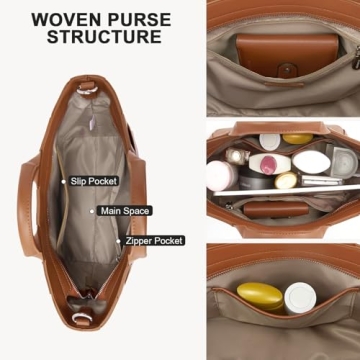 BOSTANTEN Woven Tote Bag for Women Top Handle Purses and Handbags Shoulder Crossbody Purse With Zipper,Brown