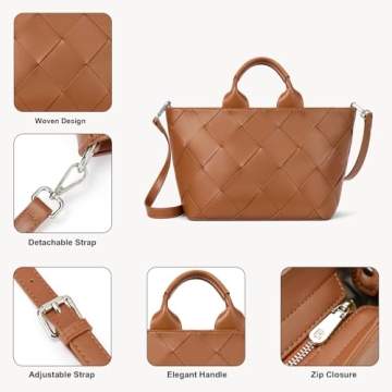 BOSTANTEN Woven Tote Bag for Women Top Handle Purses and Handbags Shoulder Crossbody Purse With Zipper,Brown