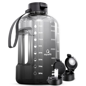 AQUAFIT 1 Gallon Water Bottle with Time Marker - Straw & Chug Lid - BPA Free Big Water Bottle with S...