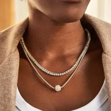 BaubleBar Bennett 18K Gold Tennis Necklace - Hypoallergenic 16" Luxe Plated Sterling Silver with Cubic Zirconia Stones - Ideal Valentine's Day Gift for Women, (Gold Plated Brass)