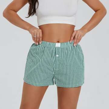 Women's Elastic Waisted Plaid Shorts Lounge Print Pajama Shorts Layered Pleated Bloomers Ruffled Y2K...