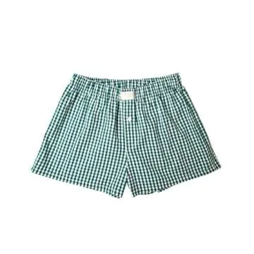 Women's Elastic Waisted Plaid Shorts Lounge Print Pajama Shorts Layered Pleated Bloomers Ruffled Y2K Cute Pettipants (Green A, M)
