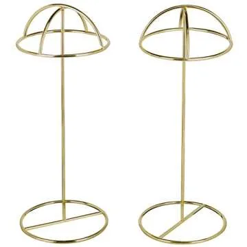 MyGift 14-Inch Brass-Tone Metal Wire Hat Holder Display Stand, Tabletop Wig, Toupee, Cowboy Hat, Fedora Rack, Set of 2
