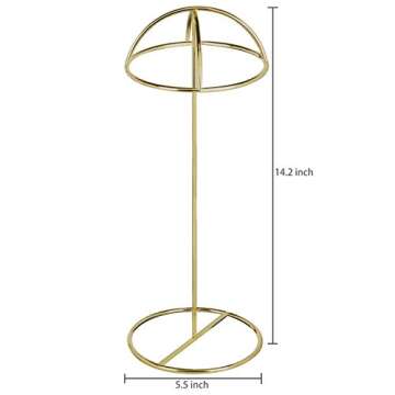 MyGift 14-Inch Brass-Tone Metal Wire Hat Holder Display Stand, Tabletop Wig, Toupee, Cowboy Hat, Fedora Rack, Set of 2