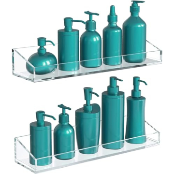 Vdomus Acrylic Bathroom Shelves | Clear Wall Mounted Storage Display Shelving, 2 Pack