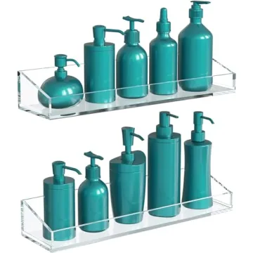 Vdomus Acrylic Bathroom Shelves | Clear Wall Mounted Storage Display Shelving, 2 Pack