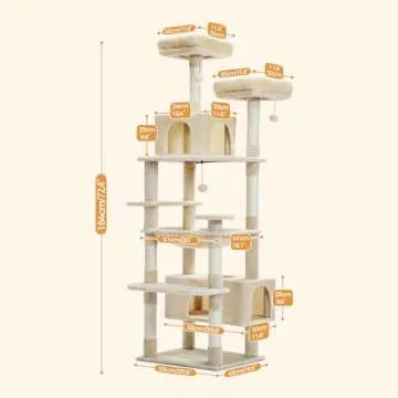 PAWZ Road Large Cat Tree, 72 Inches Cat Tower for Large Cats, Cat Condo with Sisal-Covered Scratching Posts and Pads, 2 Padded Perch, Dual Condo and Basket for Indoor Cats-Beige
