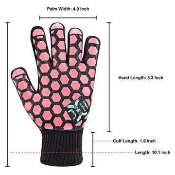 J H Heat Resistant Oven Glove:EN407 Certified 932 °F, 2 Layers Silicone Coating, Oven Mitts for Coo...