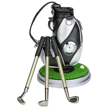 Mini Golf Bag Pen Holder with Golf Pens Clock Gift Set