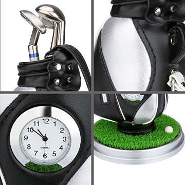 Mini Golf Bag Pen Holder with Golf Pens Clock Gift Set