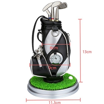 Mini Golf Bag Pen Holder with Golf Pens Clock Gift Set