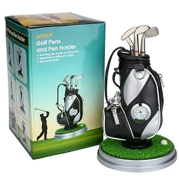 Mini Golf Bag Pen Holder with Golf Pens Clock Gift Set