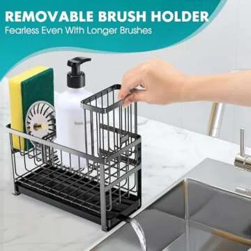 Sponge Holder for Kitchen Sink Organizer Caddy,2 Tier Dish Brush Scrubber Holder,Stainless Steel Sink Box Utensil Holder with Stand,Soap Dispenser Set Tray,Kitchen Counter Accessories & Storage Rack