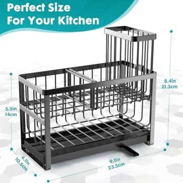 Sponge Holder for Kitchen Sink Organizer Caddy,2 Tier Dish Brush Scrubber Holder,Stainless Steel Sink Box Utensil Holder with Stand,Soap Dispenser Set Tray,Kitchen Counter Accessories & Storage Rack