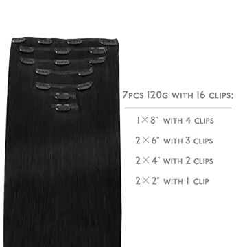 WENNALIFE Clip in Hair Extensions Real Human Hair, 18 Inch 120g 7pcs Jet Black Hair Extensions Clip ...