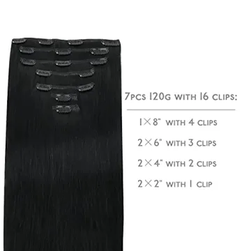 WENNALIFE Clip in Hair Extensions Real Human Hair, 18 Inch 120g 7pcs Jet Black Hair Extensions Clip ...