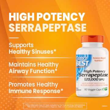 Doctor's Best High Potency Serrapeptase, Supports Healthy Sinuses and a Healthy Immune System, Non-GMO, Gluten Free, Vegan, 120,000 SPU, 90 Count