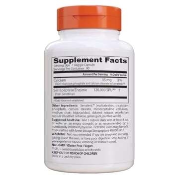 Doctor's Best High Potency Serrapeptase, Supports Healthy Sinuses and a Healthy Immune System, Non-GMO, Gluten Free, Vegan, 120,000 SPU, 90 Count