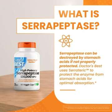 Doctor's Best High Potency Serrapeptase, Supports Healthy Sinuses and a Healthy Immune System, Non-GMO, Gluten Free, Vegan, 120,000 SPU, 90 Count
