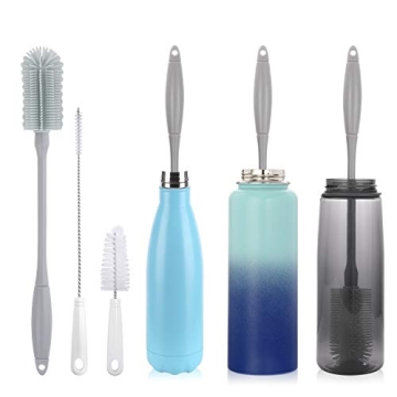 14” Silicone Bottle Brush - Cleaning Set for Sports Water Bottle, Baby Bottles, Tumbler, Drinking ...