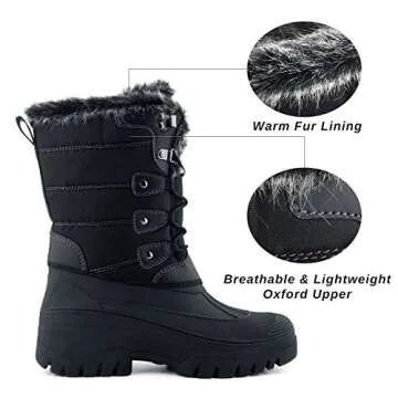 Knixmax Women's Mid Calf Snow Boots - Waterproof & Warm with Fur Lining