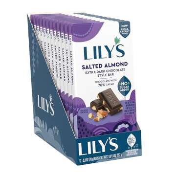 LILY'S Salted Almond Extra Dark Chocolate Style No Sugar Added, Sweets Bars, 2.8 oz (12 Count)
