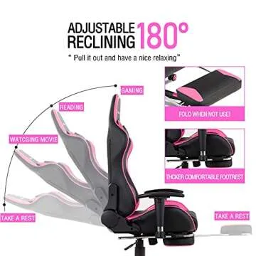 POWERSTONE Gaming Chair - Pink Ergonomic Gaming Chair with Footrest for Women Racing Esports Computer Chair High-Back Lumbar Massage Leather Recliner Rolling Swivel Chair (Pink)