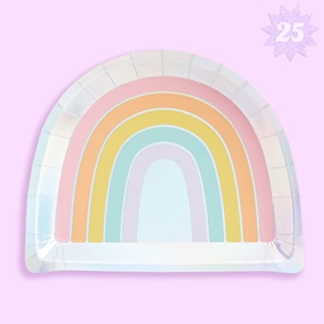 xo, Fetti Rainbow Paper Plates - 25 pk | Festive 9" Plates for Birthday & Bachelorette Celebrations