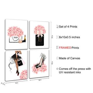 FRAMED Makeup Room Canvas Wall Art, Fashion Woman Picture , Perfume Handbags High Heels Lipstick Wal...