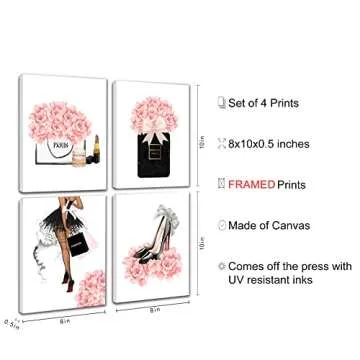 FRAMED Makeup Room Canvas Wall Art, Fashion Woman Picture , Perfume Handbags High Heels Lipstick Wal...