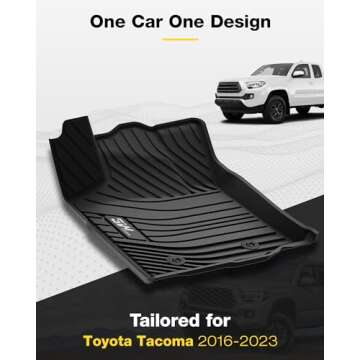 3W Floor Mats for Toyota Tacoma 2016-2023 - Custom Fit TPE All Weather Floor Liners