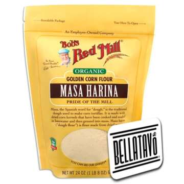 Organic Masa Harina Bundle. Includes One-24 Oz Bag of Bobs Red Mill Masa Harina! Bobs Red Mill Golden Corn Flour is Great for Tortillas and Tamales! Comes with a BELLATAVO Fridge Magnet!