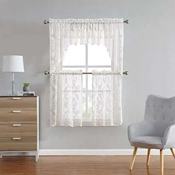 Warm Home Designs Elegant Lace Kitchen Tier Curtains