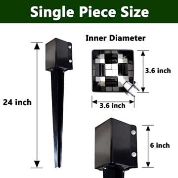 ARIFARO Fence Post Anchor - Heavy Duty Metal Black Spike for 4x4 Posts (Pack of 4) 24 inch